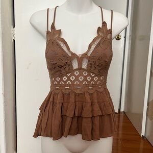 Elegant Brown Lace Tiered Women's Blouse
